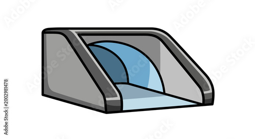 Modern escalator entrance with blue illuminated steps