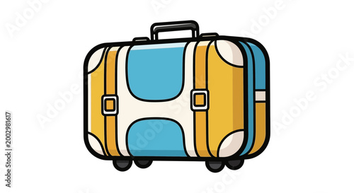 Retro suitcase with wheels, travel concept illustration