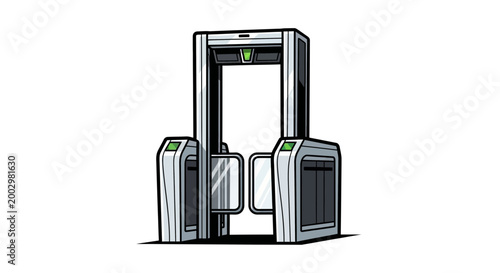 Security Gate with Turnstile and Metal Detector