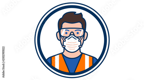Man wearing safety mask and goggles.