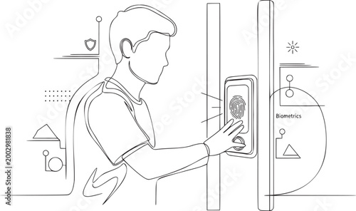Person Unlocking Door with Digital Fingerprint Recognition, Security