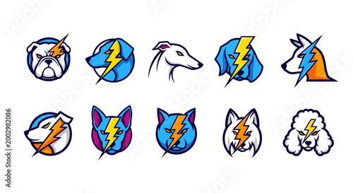 Cartoon animal faces with lightning bolts.