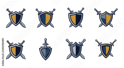 Collection of shield and sword icons.