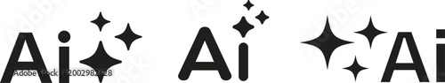 Set of generated AI icons. AI star symbol with a pointed and rounded tip. AI logotype. Artificial intelligence concept. Icon element for app and web. AI icon with shield protected. AI star icon. EPS10