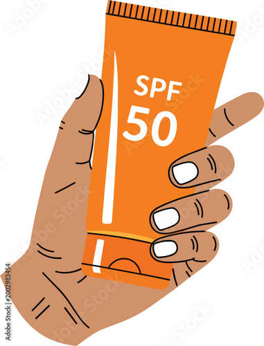 Hand Holding Orange SPF 50 Sunscreen Tube for Skin Protection