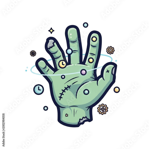 Obraz na plátně Cartoon zombie hand with stitches