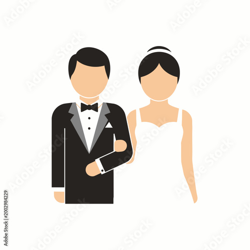 Bride and Groom Couple Icon - Wedding Celebration Vector Illustration