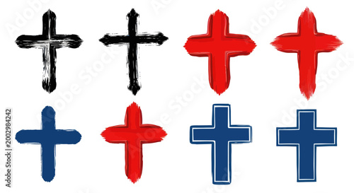 Collection of Christian Cross Symbols in Various Styles and Colors