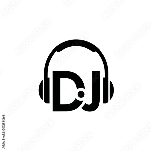 DJ Headphones Icon with DJ Text - Music and Entertainment Symbol