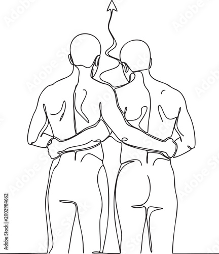 Two Figures Back to Back Growing Taller Supporting Each Other, Growth