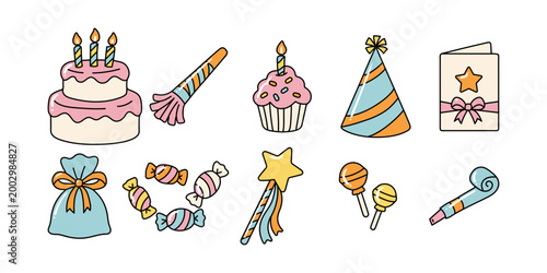 Cute Birthday Party Celebration Icons