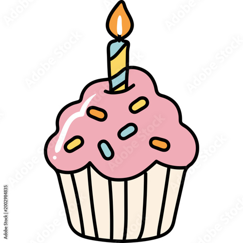 Cute Hand Drawn Birthday Cupcake