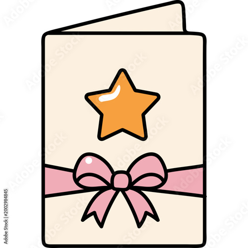 Cute Gift Card Icon with Star and Bow