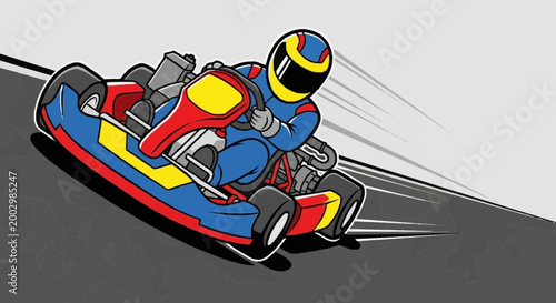 Man in racing kart speeding.