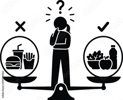 Person Making Healthy or Unhealthy Food Choice Illustration