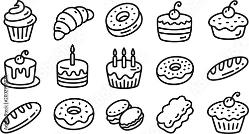 Artisan Bread and Sweet Pastry Doodle Set Vector Illustration
