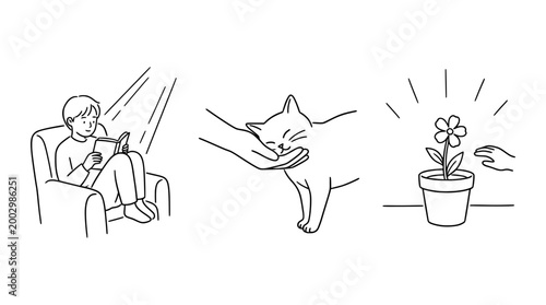 Cozy Reading Space with Cat and Flower