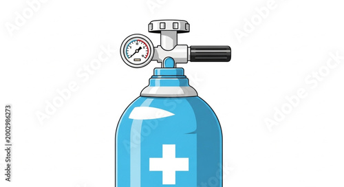 Medical Oxygen Cylinder with Regulator and Gauge.