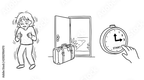 An anxious person preparing for an important journey