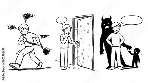 A young person confronting their inner fears.