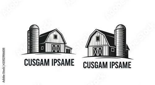 Vintage Barn and Silo Set - Rustic Farmhouse Vector Illustration