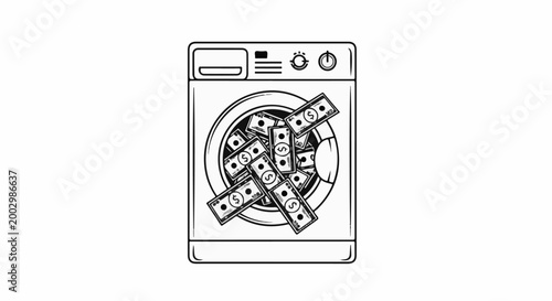 Washing machine drum filled with dollar bills