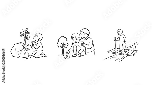 Children Planting Trees Together in Nature