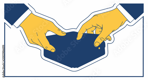 Business Partnership Hands Shaking Over Blue Abstract Shape