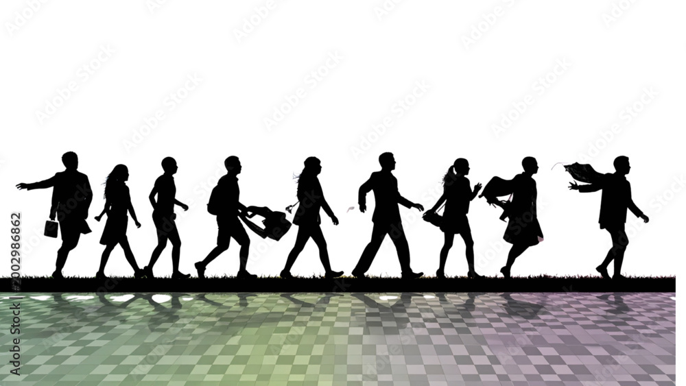Obraz premium PNG Silhouettes of people walking on transparent background