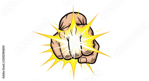 Fist Punch Impact Effect with Bright Yellow Starburst