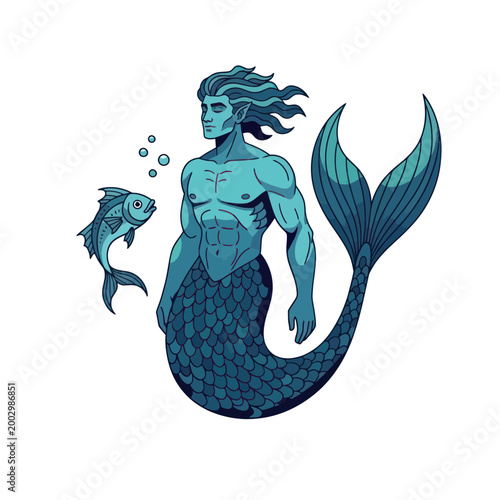 Merman and Fish Illustration