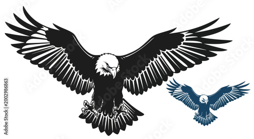 Majestic Eagle Bird Silhouette Flying Open Wings Isolated White Background