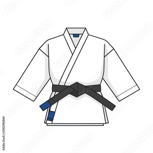 Martial Arts Karate Gi Uniform with Black Belt and Blue Tag - Illustration