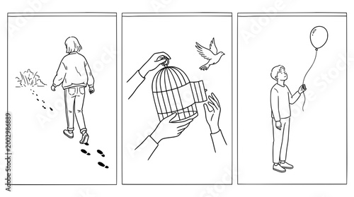 Walking Towards Freedom, Releasing a Bird