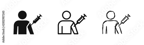 Vaccination Medical Injection Icon Set in Solid, Outline, and Hand-Drawn Styles