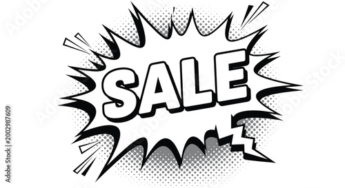 Big Sale comic book explosion bubble with white letters and halftone background for marketing and advertising promotion.