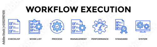 Workflow Execution  Banner Web  Icon Set Collection Pack Vector Illustration Concept Containing Improve Execution Efficiency Through Structured Workflows And Tracking