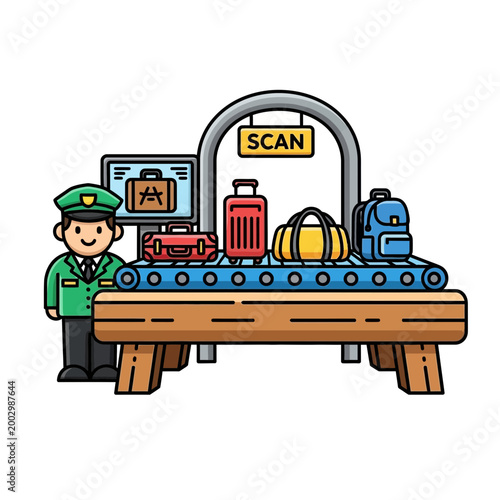 Airport Security Scanner with Luggage and Guard