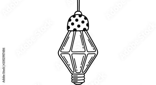 Ornate light bulb illustration with a geometric crystal shape and a polka dot cap for creative thinking and lighting ideas.