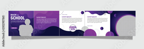 Purple and white back to school banner template with geometric shapes and abstract design elements for education and marketing campaigns  modern flyer with sample text