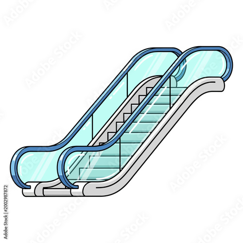 Modern escalator illustration with glass railings