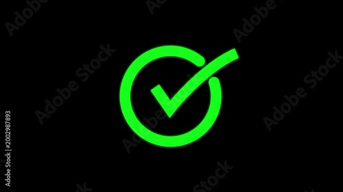 Animated green checkmark on black background, minimalist success confirmation symbol for ui ux and digital notifications