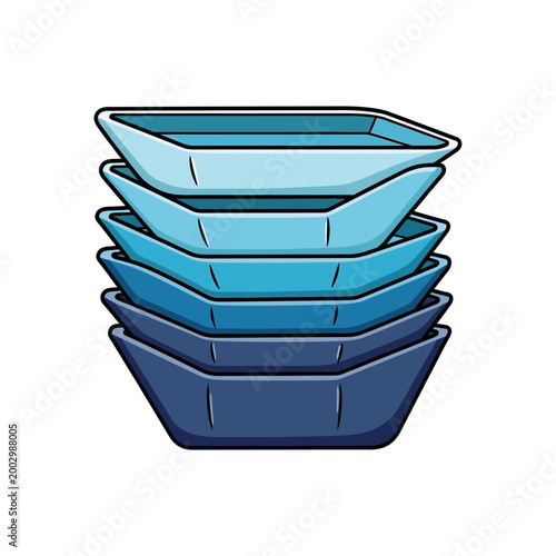 Stack of blue square ceramic trays