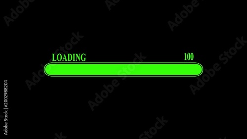 Digital loading progress bar animation with percentage counter on black background