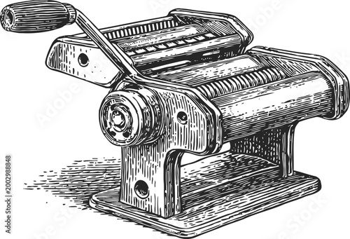 Vintage manual pasta maker with crank handle for homemade noodle preparation