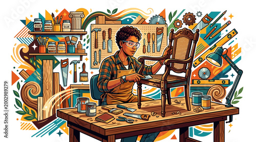 Man working on a wooden chair.
