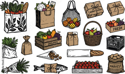 Harvest bounty in hand-drawn style for organic market designs