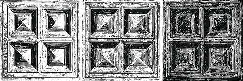 Vintage wooden ceiling panels engraved square design classic architectural detail pattern illustration