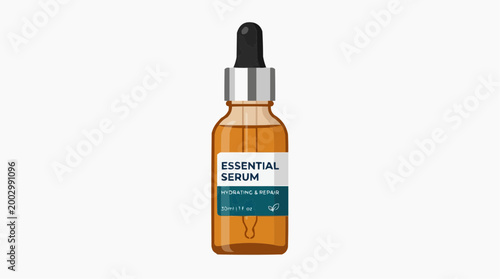 A close-up of serum bottle shows the essence of skincare. Capture the minimalist design of a skincare serum. Perfect for beauty, cosmetic, and wellness.