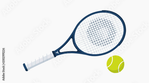 An eye-level illustration showcases a tennis racket and ball against a minimalistic backdrop, suggesting a game in action. The racket and ball are positioned to communicate playfulness. 